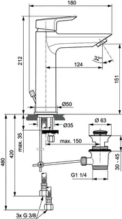 Ideal Standard Waschtischarmatur Tesi, Grande, ND, 5 l/min., m.Ablgarn., Ausld.124mm, Chrom – Bild 5