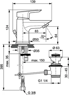 Ideal Standard Waschtischarmatur Tesi, Piccolo, 5 l/min., m.Ablgarn., Ausld. 83mm, Chrom – Bild 4