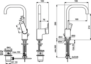 Ideal Standard Waschtischarmatur Tesi,m.hohem Ausl., 5 l/min., m.Ablgarn., Ausld.160mm, Chrom – Bild 2