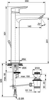 Ideal Standard Waschtischarmatur Tesi,m.verl.Sockel, 5 l/min., m.Ablgarn., Ausld.140mm, Chrom – Bild 3