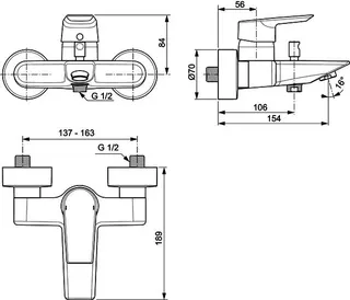 Ideal Standard Badearmatur AP Tesi, Ausld. 154mm, Chrom – Bild 2