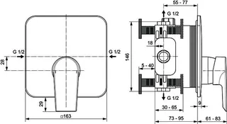 Ideal Standard Brausearmatur UP Tesi, Bausatz 2, Rosette 163x163mm, Chrom – Bild 3