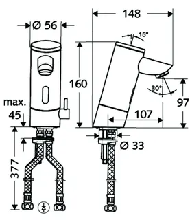 SCHELL Waschtisch-Arm. PURIS E HD-M, Elektron. Mischwasser, Batteriebetrieb, chrom – Bild 3