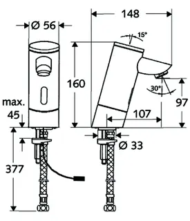 SCHELL Waschtisch-Arm. PURIS E HD-K, Elektron. Kaltwasser, Steckernetzteil, chrom – Bild 3