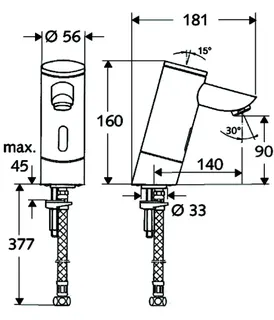 SCHELL Waschtisch-Arm. PURIS E HD-K, Elektron. Batteriebetrieb, 140 Auslauf, chrom – Bild 3