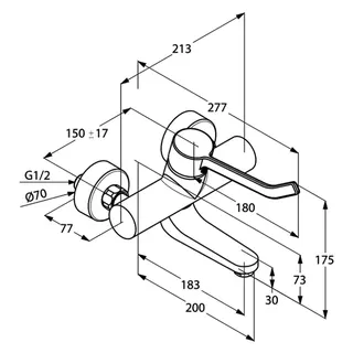 KLUDI PROVITA Wandarmatur-EHM DN 15 ohne Hebel, Ausladung 183 mm chrom – Bild 3