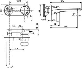 Ideal Standard Wand-Waschtisch-Armatur Melange, Bausatz 2, Ausld. 204mm, Chrom – Bild 5