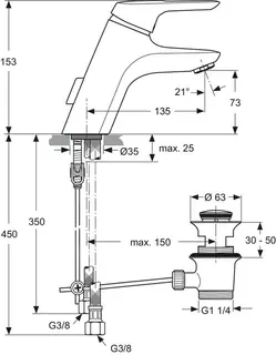 Ideal Standard Waschtisch-Armatur Ceramix Blue, ND, m.Ablgarn., Ausladung 135mm, Chrom – Bild 4