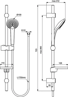 Ideal Standard Brausekombination Idealrain 720mm 3-Funktionshandbrause, d:100mm Chrom – Bild 3