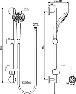 Ideal Standard Brausekombination Idealrain 600mm 3-Funktionshandbrause, d:100mm Chrom – Bild 4