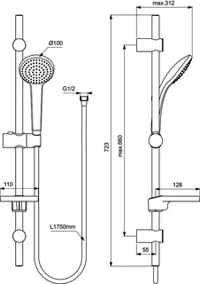 Ideal Standard Brausekombination Idealrain 720mm 1-Funktionshandbrause, d:100mm Chrom – Bild 2