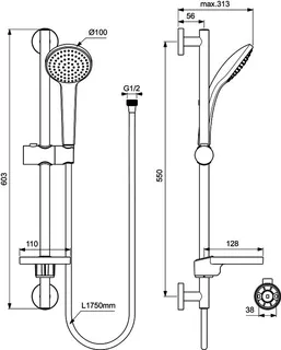 Ideal Standard Brausekombination Idealrain 600mm 1-Funktionshandbrause, d:100mm Chrom – Bild 3