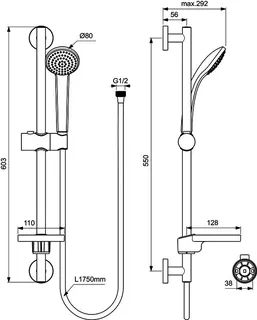 Ideal Standard Brausekombination Idealrain 600mm 1-Funktionshandbrause d:80mm Chrom – Bild 2