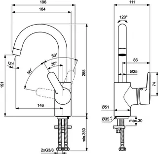 Ideal Standard Waschtisch-Armatur Connect Blue, o.Ablgarn., m.hohem Ausl., Ausld. 146mm, Chrom – Bild 3