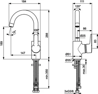Ideal Standard Waschtisch-Armatur Connect Blue, o.Ablgarn., ND, m.hohem Ausl., Ausld. 146mm, Chrom – Bild 2