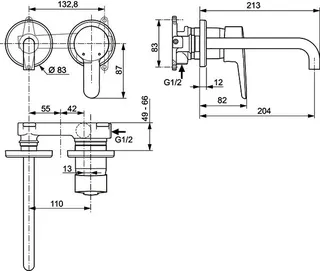 Ideal Standard Wand-Waschtisch-Armatur ConnectBlue,Bausatz2, 2 Rosetten d: 83mm, Ausld.204mm, Chrom – Bild 2