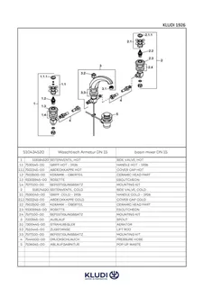KLUDI 1926 Waschtischarmatur Ablaufgrt. Ausl.140mm Dreiloch vergoldet – Bild 3