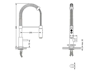 Spültisch 1-Hand Batt., Ausl. 205 mm Serie CHARLESTON SQUARE, SU – Bild 2