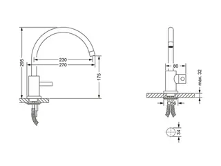 Spültisch 1-Hand Batt., Ausl. 230 mm Serie CHARLESTON SQUARE, PTm – Bild 2