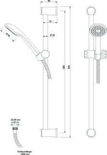sanibel 1001-Brauseset A17 m. Handbrause 1S Wandstange 600mm verchromt – Bild 2