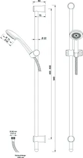 sanibel 1001-Brauseset A17 m. Handbrause 3S Wandstange 900mm verchromt – Bild 2
