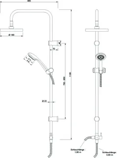 sanibel 1001-Showerpipe Brausesystem A17 1095mm Kopfbrause 180mm Handbr 3S verchr – Bild 2