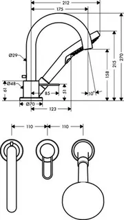 Hansgrohe 3-Loch Wannenmischer Axor Uno F-Set Bügelgriff BN Wannenrandmontage – Bild 3