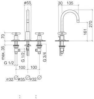 Dornbracht Waschtisch-Dreilochbatterie mit Ablaufgarnitur TARA 20710892 Chrom – Bild 3
