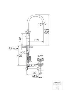 Steinberg Waschtisch-Zweigriffarmatur mit Ablaufgarn. 250 1550, chrom – Bild 2
