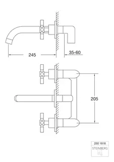 Steinberg 3-Loch Waschtisch-Wand-Armatur 250 1916, chrom – Bild 2