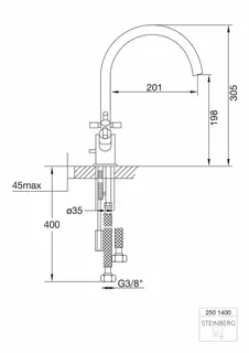 Steinberg Spültisch-Zweigriffarmatur 250 1400, chrom – Bild 2