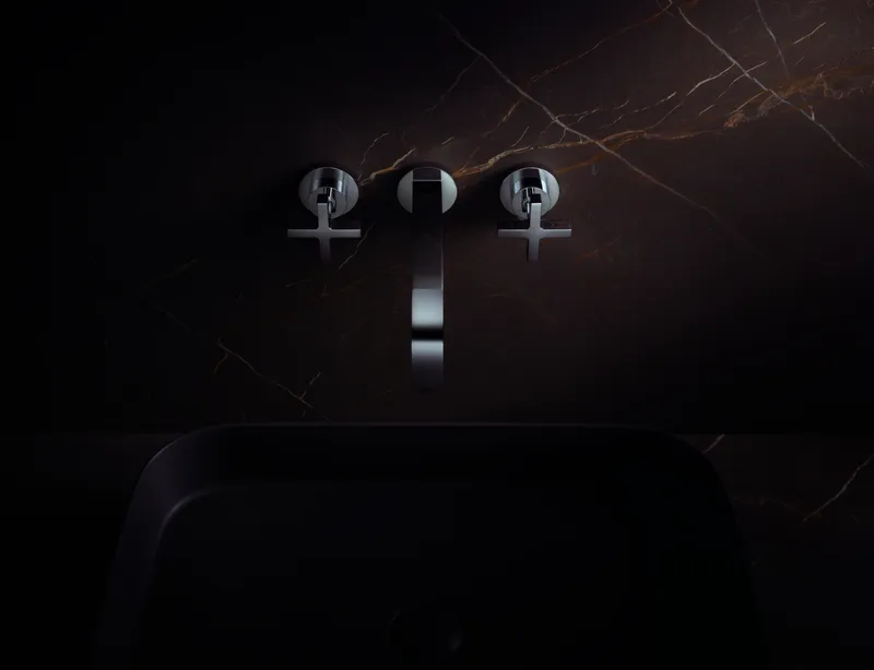 Hansgrohe 3-Loch Waschtischarm.Axor Citterio Wand Fertigset lang m.Kreuzgriffen chrom