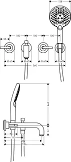 Hansgrohe 3-L.Wannenarmatur Axor Citterio F-Set Wand chrom Hebelgriff/Handbr.ohne Platte – Bild 2
