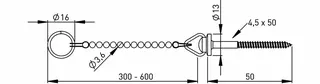 Kettenhalter mit Holzschraube und Kugelkette d.3,6mm 30cm lang – Bild 2