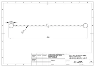 Kugelkette d.3,6mm 50cm lang mit 2 Splentringen – Bild 2