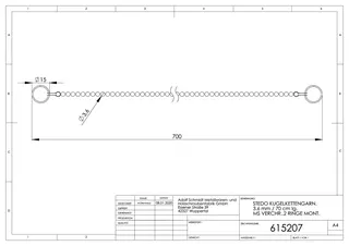 Kugelkette d.3,6mm 70cm lang mit 2 Splentringen – Bild 2