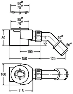 sanibel-Domoplex-Ablaufgarnitur Grundset 52mm Ablaufloch waagrecht Nr. 6928.1SB – Bild 2