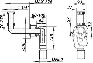 Wandeinbau-Siphon 300 KS, 1 1/4" x DN 50 – Bild 4
