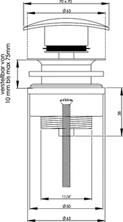 sanibel-Design-Ablaufventil mit Stopfen quadratisch gewölbt DN32 (11/4") verchr. – Bild 2