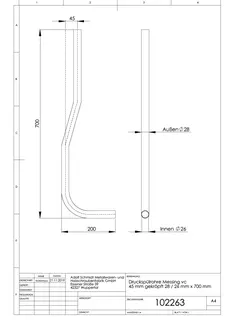 Spülrohr 28 mm, verchromt, 700 mm lang, 45 mm gekröpft – Bild 2