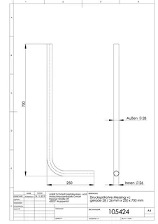 Spülrohr 28/26mm x 250 x 700mm lang gerade für Druckspüler 3/4" verchromt – Bild 3