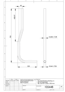 Spülrohr 28/26mm x 250 x 700mm lang 45mm gekröpft f.Druckspüler 3/4" verchr. – Bild 2