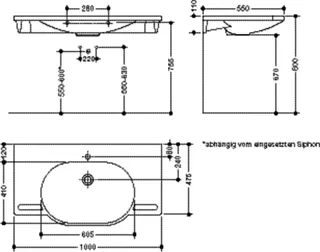 HEWI Waschtisch, B:1000mm, T:550mm, alpinweiß, ohne Überlauf, 1 HL – Bild 5
