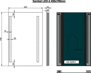 sanibel Leuchtspiegel LED-2 A14 mit Lichtwechsler/Armaturenbel. 450x700mm – Bild 2