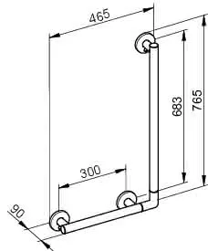 Keuco Winkelgriff Plan Care 34906, 90 Gr re/li, verchromt, 465/765 mm – Bild 2