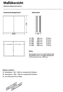 sanibel-Spiegelschrank ALU-TREND A17 Wandeinbau 1500x716x150mm LED 3-türig