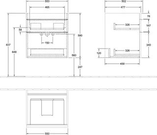 Villeroy & Boch WTUS Venticello 01 553x590x502mm 2 Ausz. Waschtisch m.tig Glossy Grey – Bild 2