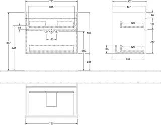 Villeroy & Boch WTUS Venticello 01 753x590x502mm 2 Ausz. Waschtisch m.tig White Matt – Bild 2