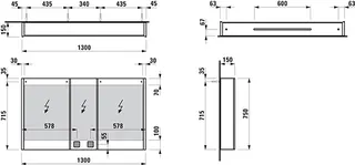 Laufen SPS Frame25 LED-Bel.verti. Sensor-Sch Ambientel. 1300x750x150 3 Türen weiß – Bild 2