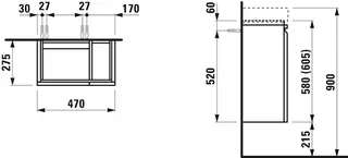 Laufen WTU PRO S 275x470x605 1Tür links Regal rechts m.Griffmulde f.WT H815955 wenge – Bild 2